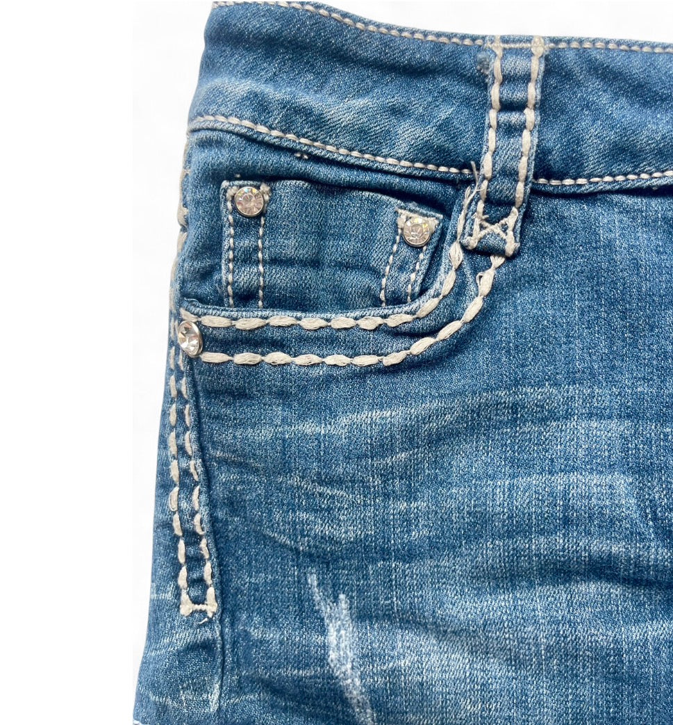 Sparkly Beige Cross Back Pocket Denim Mini Skirt ♡