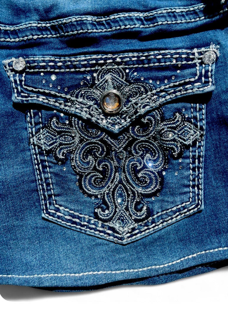 Sparkly Back Pocket Denim Mini Skirt ♡