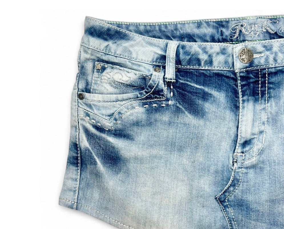 Light Wash Rock Denim Mini Skirt ♡