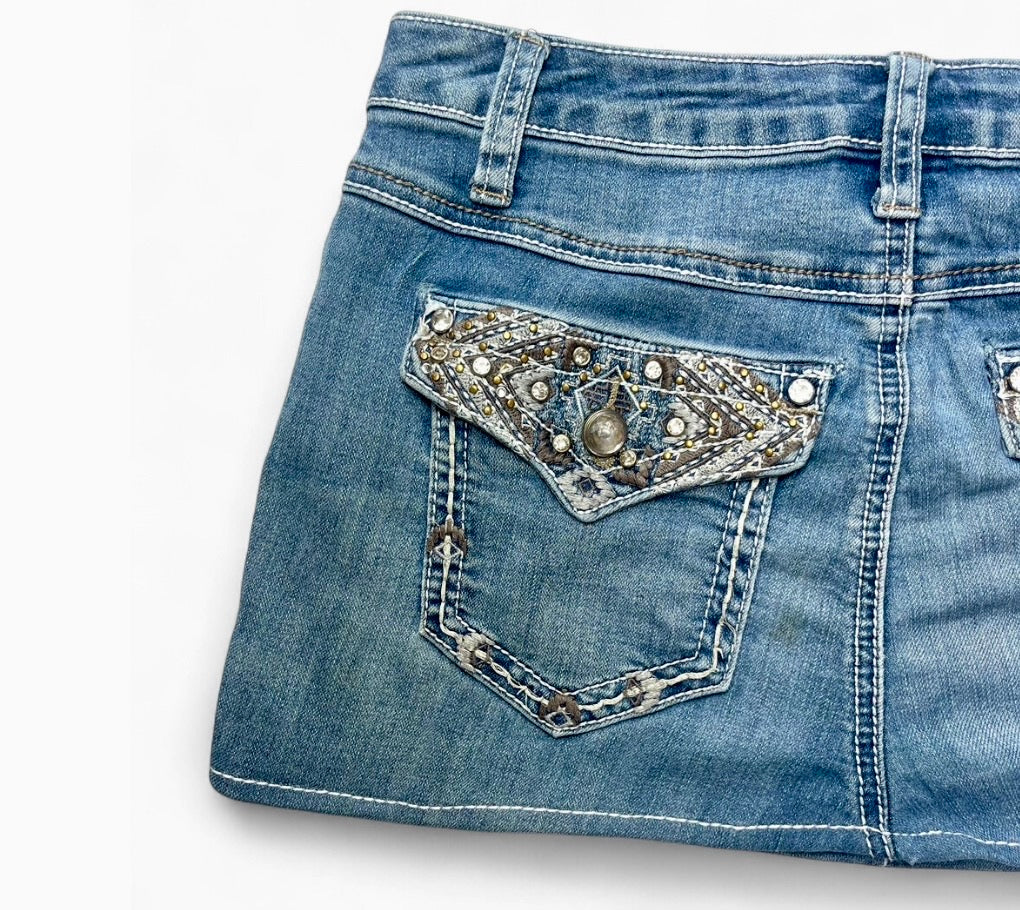 Earl Rhinestone Denim Mini Skirt ♡