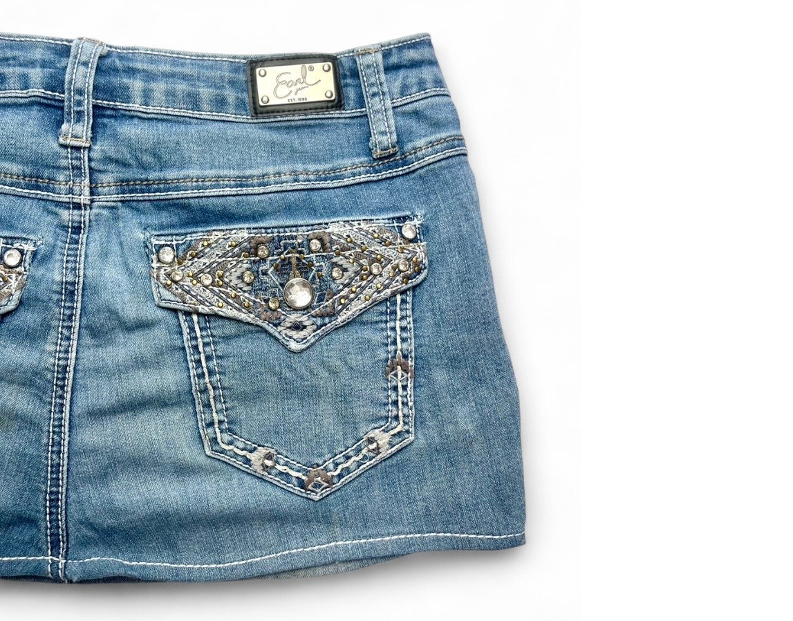 Earl Rhinestone Denim Mini Skirt ♡