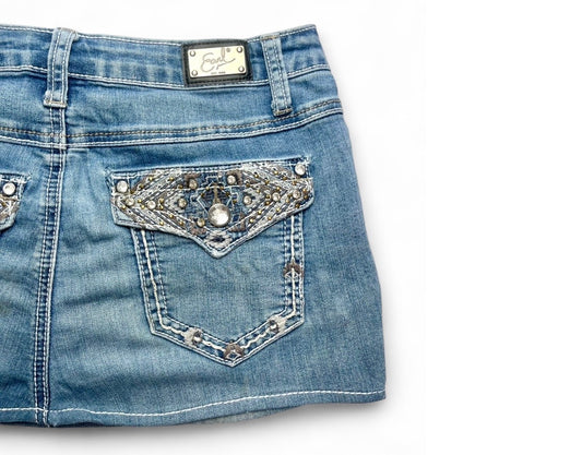 Earl Rhinestone Denim Mini Skirt ♡