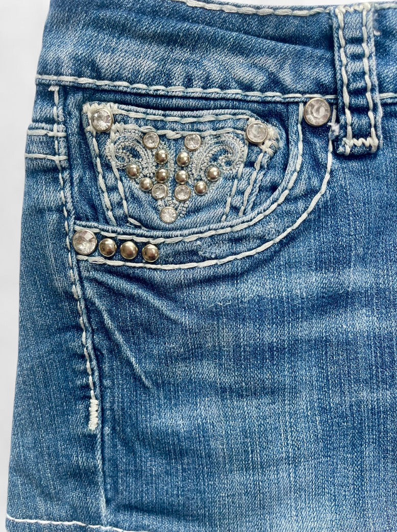 Sparkly Embellished Denim Mini Skirt - Sold ♡