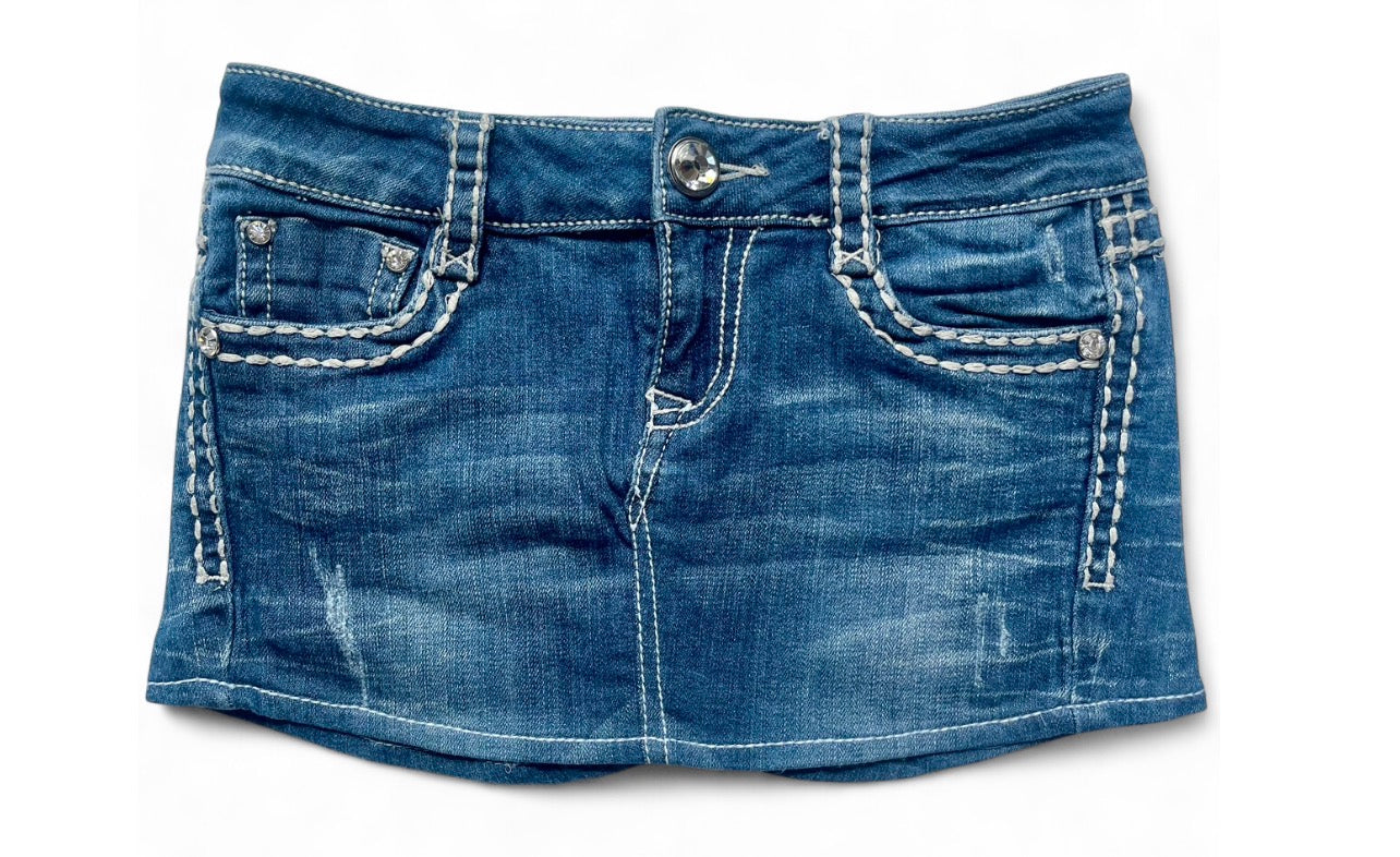 Sparkly Beige Cross Back Pocket Denim Mini Skirt ♡