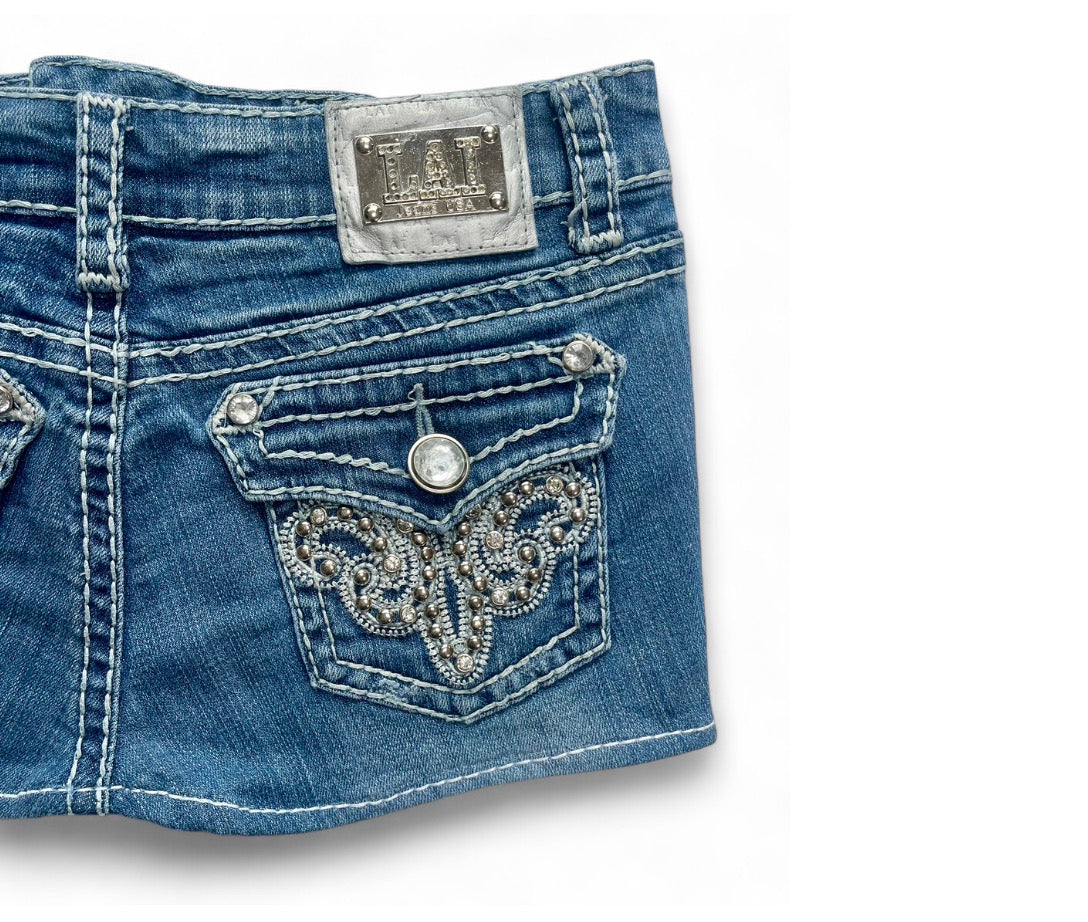 Sparkly Embellished Denim Mini Skirt - Sold ♡