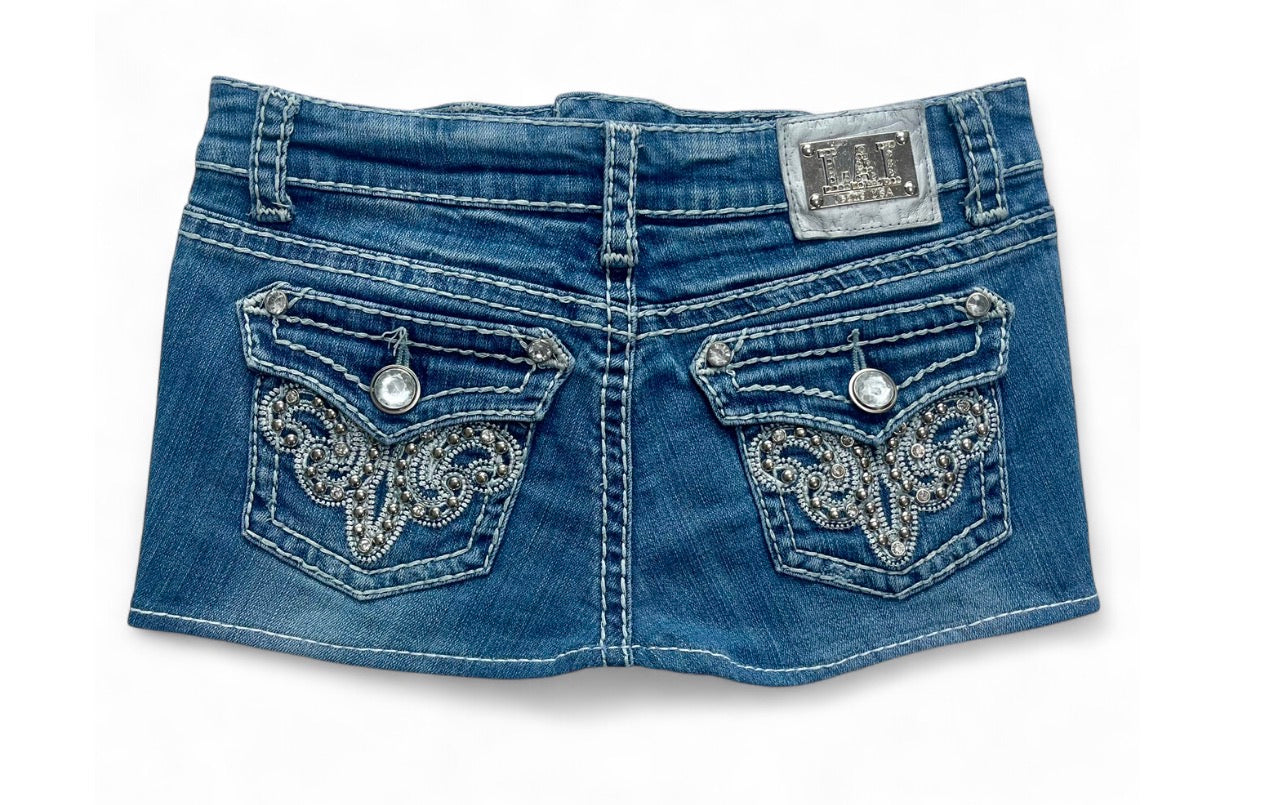 Sparkly Embellished Denim Mini Skirt - Sold ♡