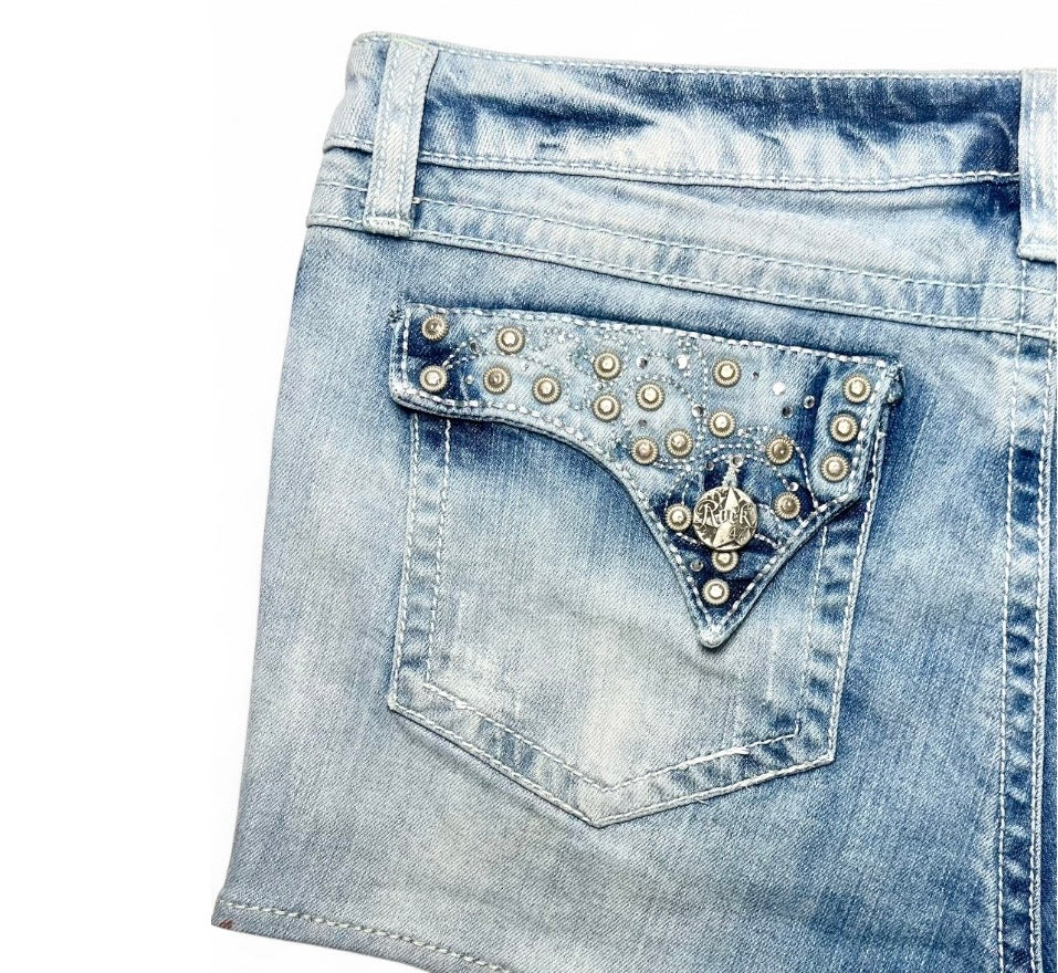 Light Wash Rock Denim Mini Skirt ♡
