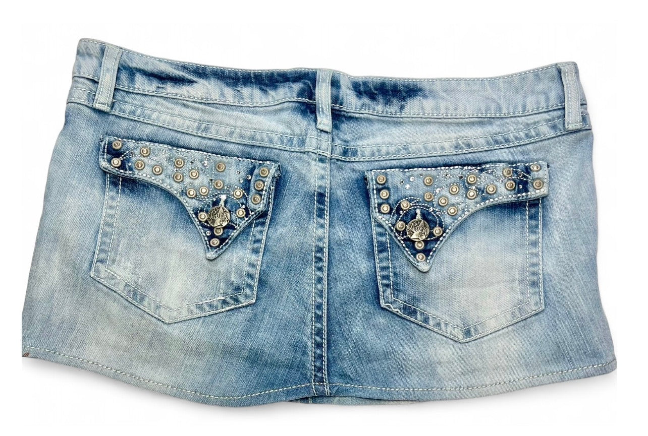 Light Wash Rock Denim Mini Skirt ♡