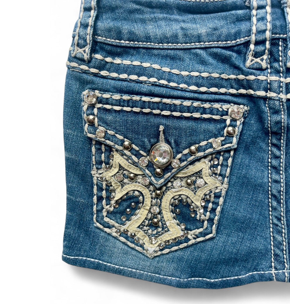 Sparkly Beige Cross Back Pocket Denim Mini Skirt ♡