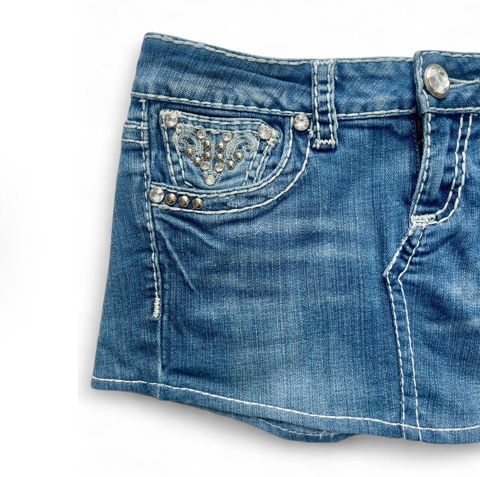 Sparkly Embellished Denim Mini Skirt - Sold ♡