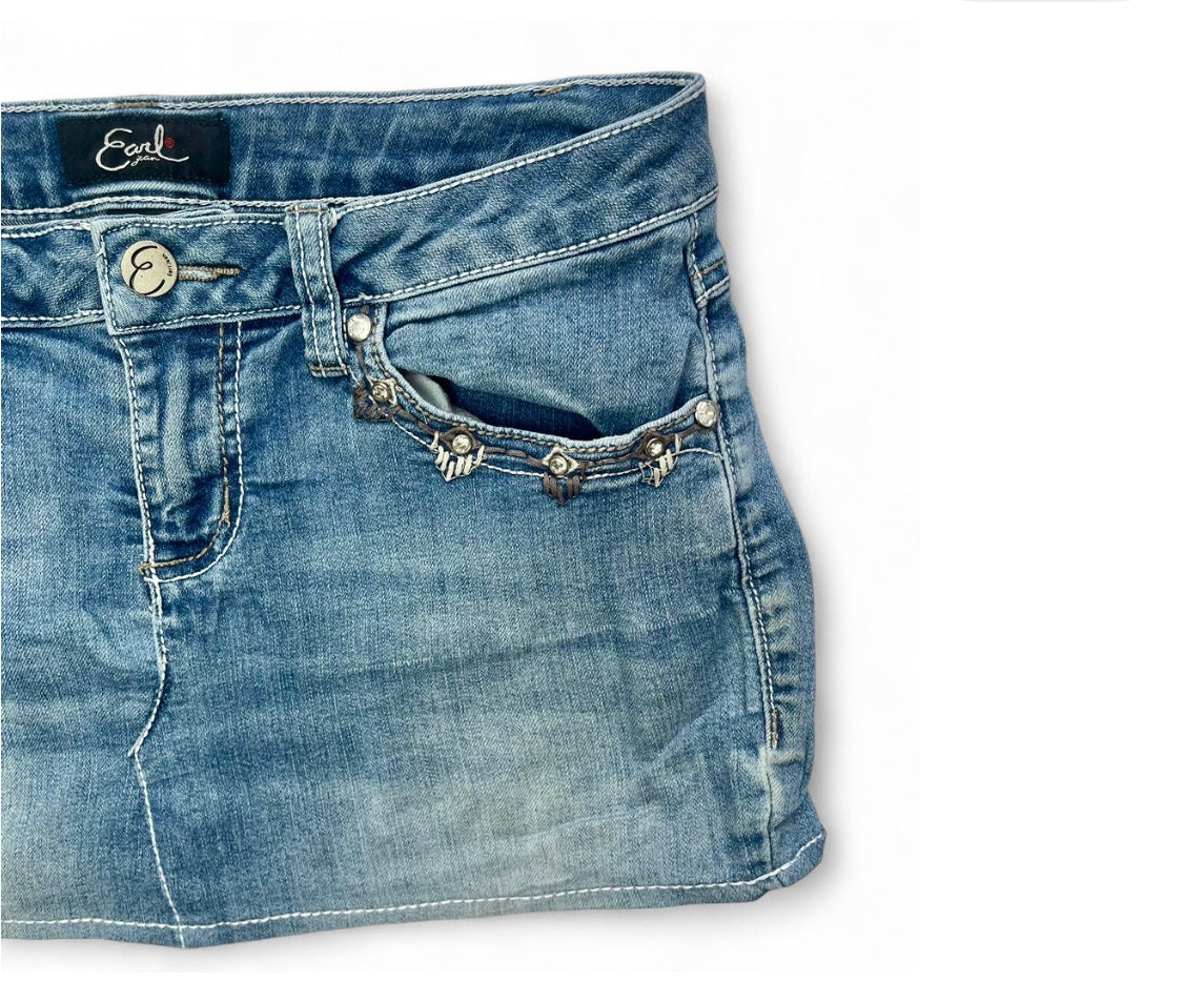 Earl Rhinestone Denim Mini Skirt ♡