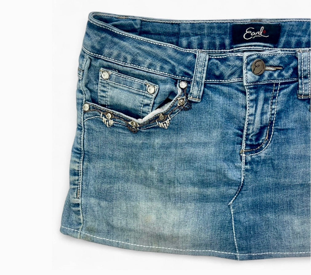 Earl Rhinestone Denim Mini Skirt ♡
