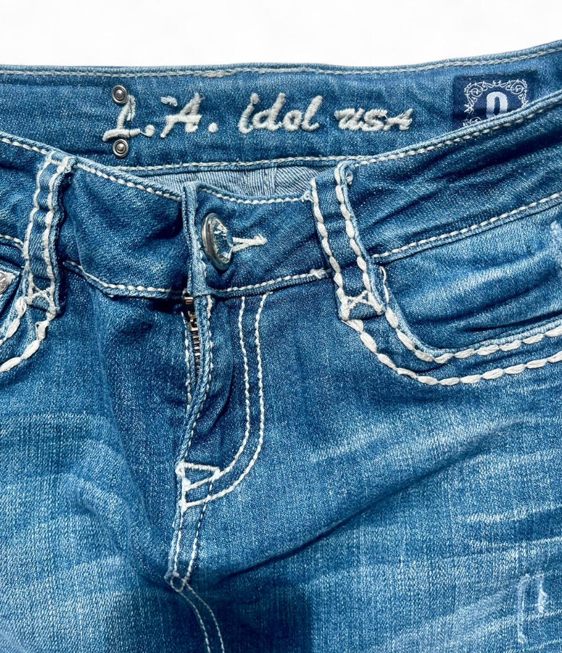 Sparkly Beige Cross Back Pocket Denim Mini Skirt ♡