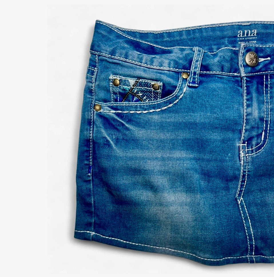 Embroidered Cross Pocket Denim Mini Skirt ♡
