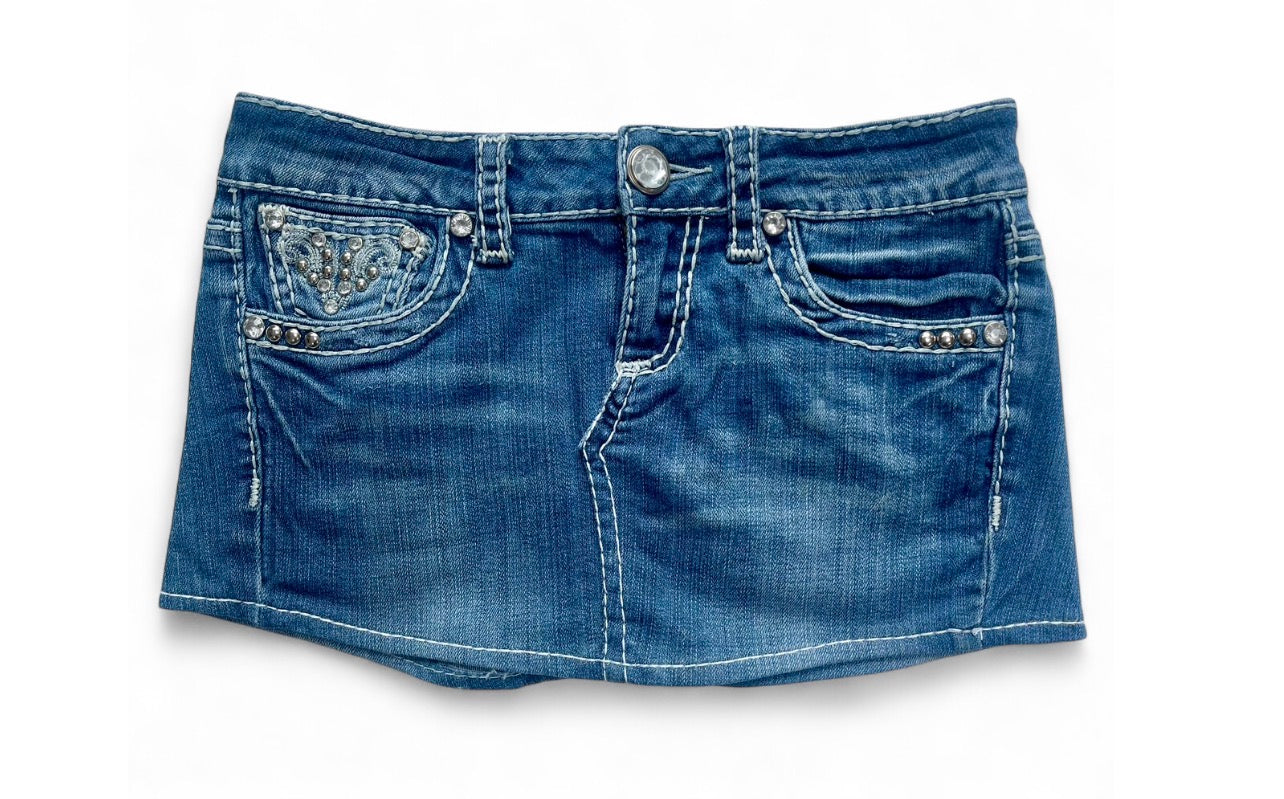 Sparkly Embellished Denim Mini Skirt - Sold ♡