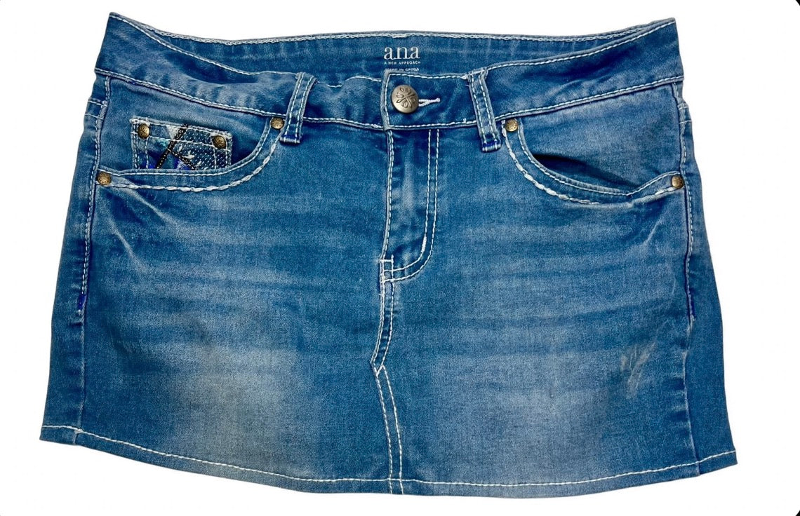 Vintage Y2K Denim Mini Skirt - Blue Cross Embroidery | SophsKloset