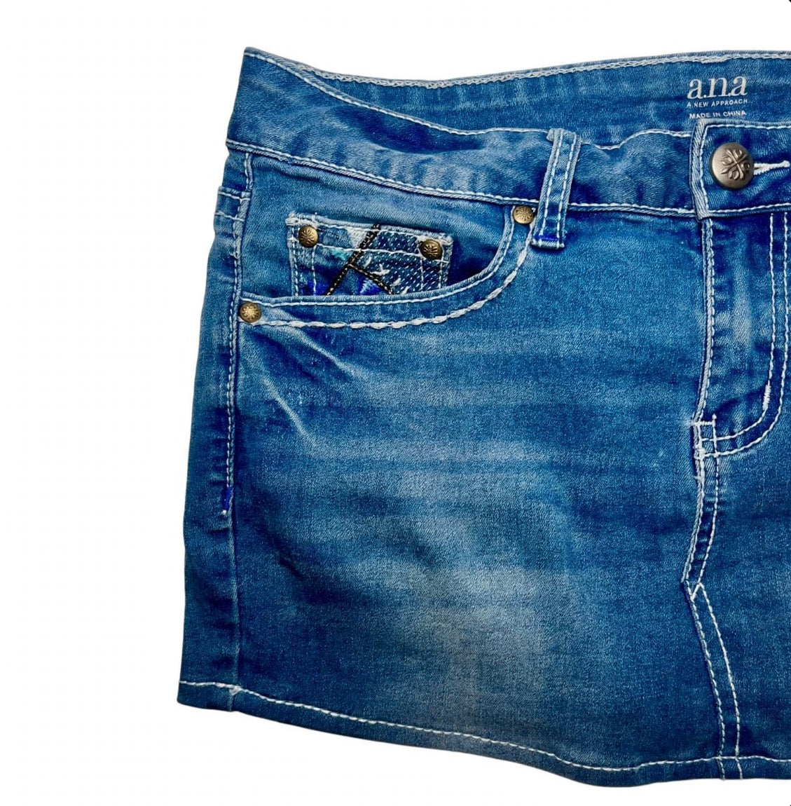 Vintage Y2K Denim Mini Skirt - Blue Cross Embroidery | SophsKloset