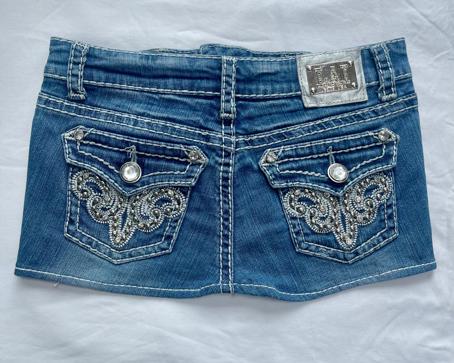 Vintage LA Idol Embellished Y2K Denim Mini Skirt
