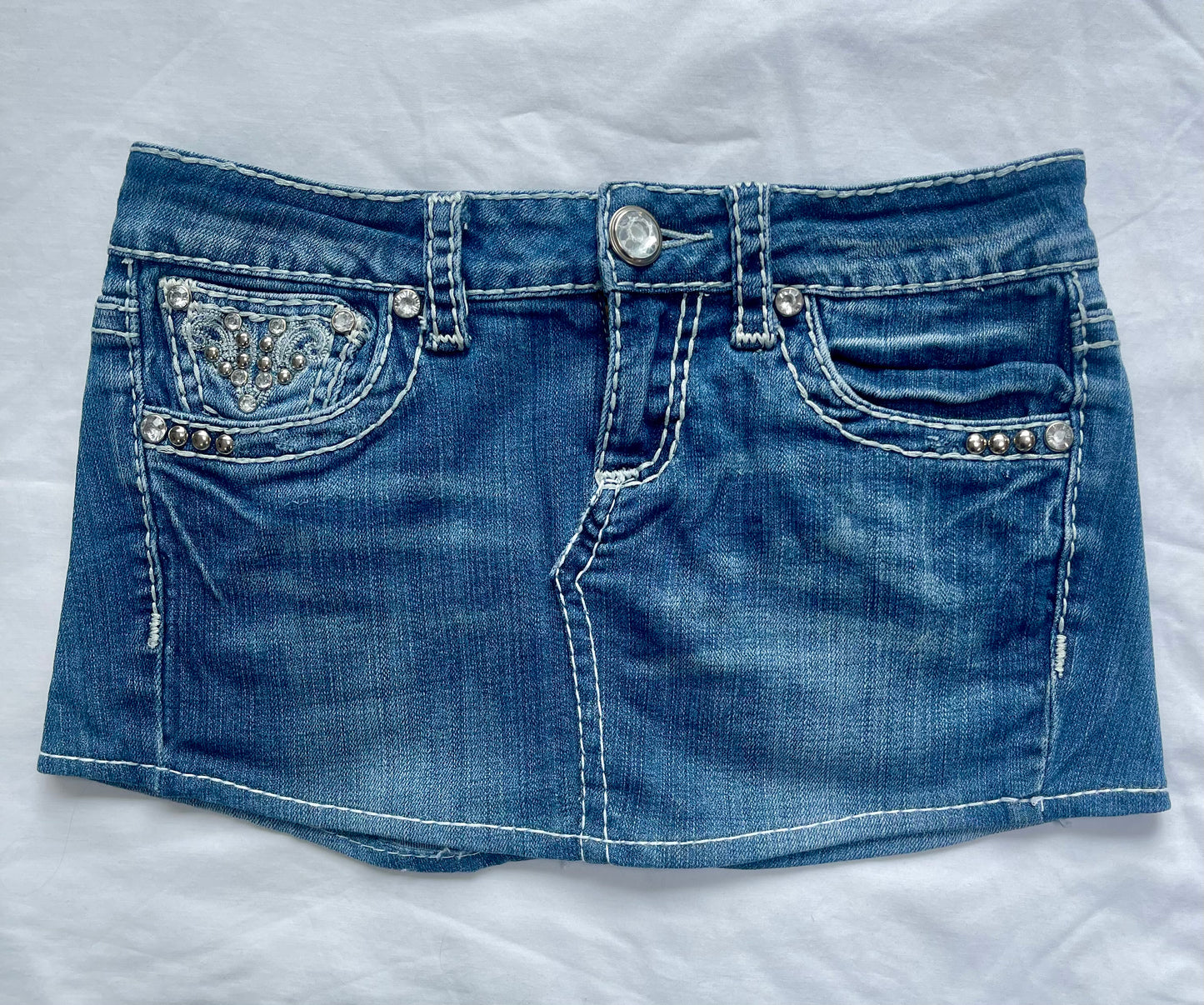 Vintage LA Idol Embellished Y2K Denim Mini Skirt